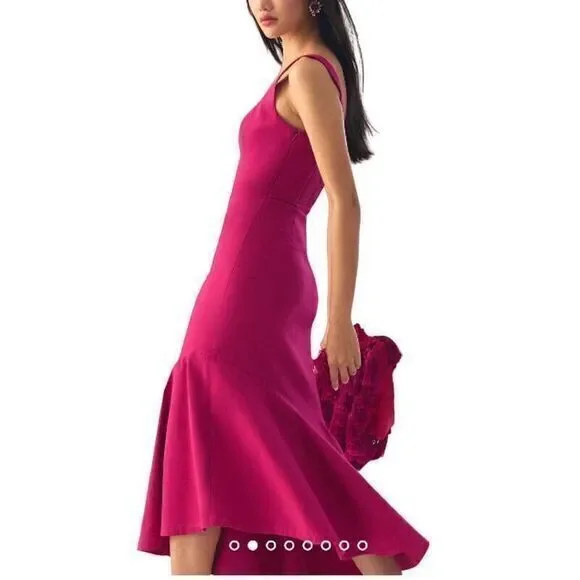 the ariana square neck asymmetrical ruffle hem dress NWT Anthropologie Ariana Square-Neck Asymmetrical Ruffle-Hem Dress Size Large